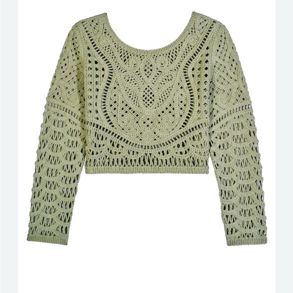 House of Harlow 1960 Sage Crochet Crop Top Cardigan 100% Cotton - Picture 1 of 15